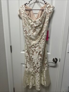 Calvin Klein Cream Lace Midi Dress with Nude Underlayer